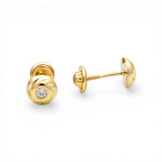 14k Yellow Gold Fashion Stud Earrings With Cz / 6-110101PSF