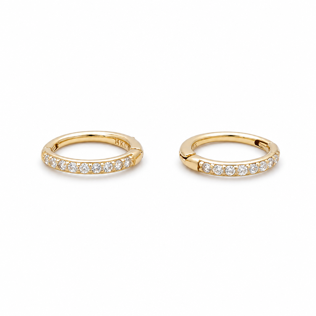 14K Yellow Gold Small Hoops Earrings with Cz / Size: Small / CK1-2