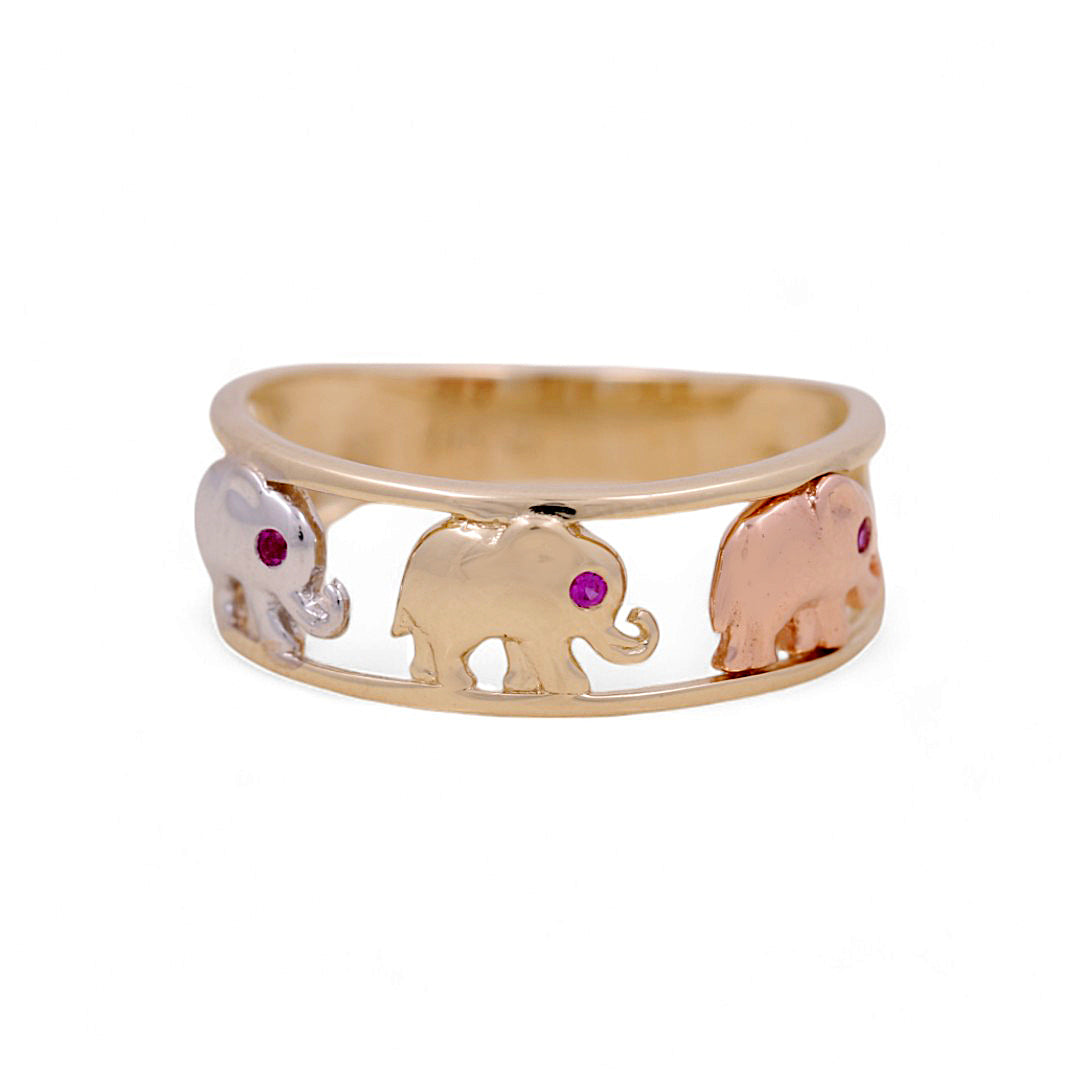 14K Yellow, White and Rose Gold Woman’s Elephant Ring / Stone: CZ / Size: 6.5 / Weight: 2.1GR / IEEWR4EP