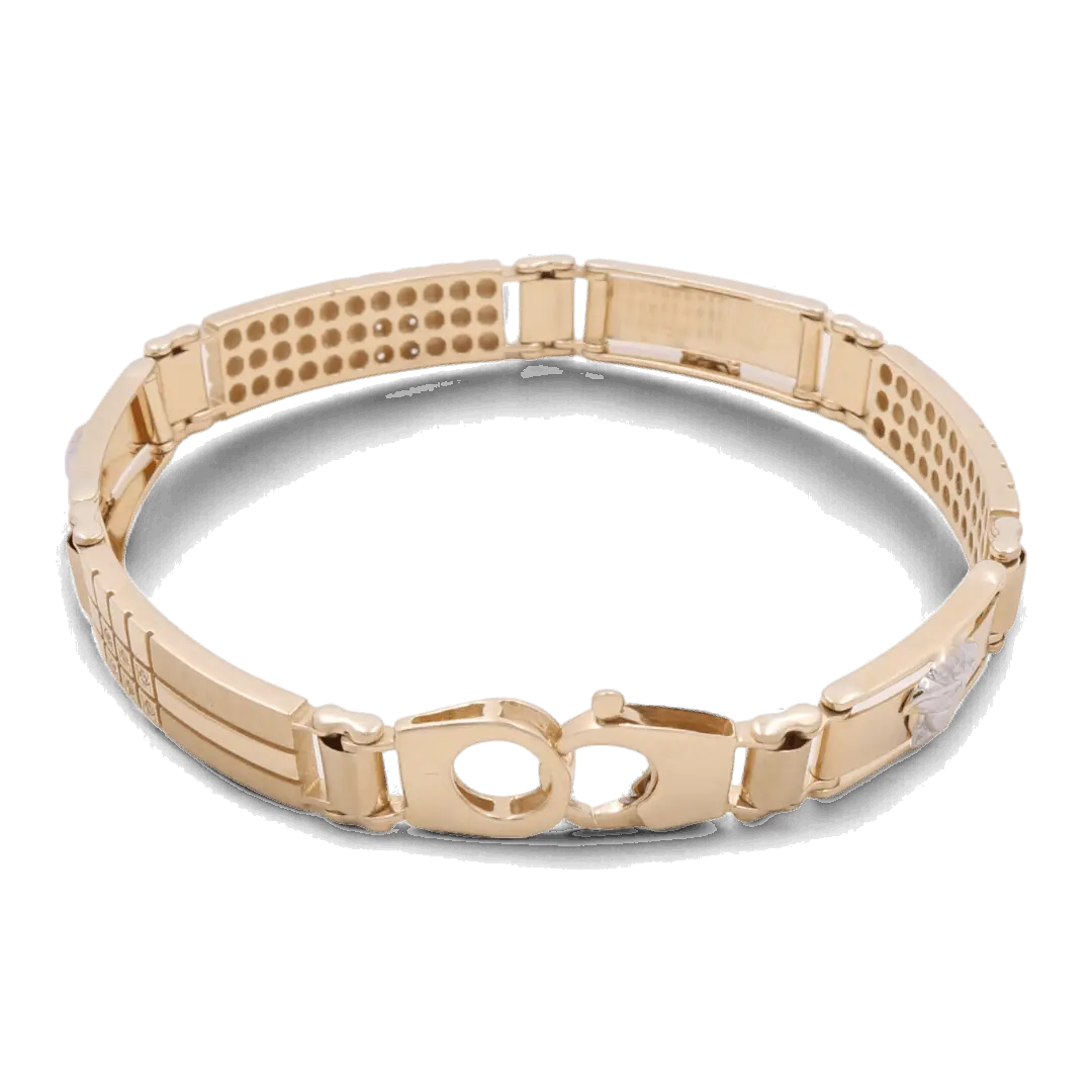 14K Yellow and White Gold Medusa Fashion Men's Bracelet / Stone: Cz/ Size: 8mm 8" / Weight: 17.6 GR / CSMB4VS