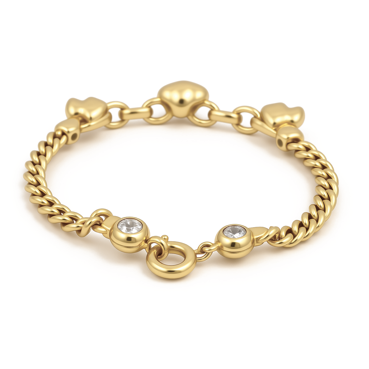 14K Yellow Gold Fashion Women's Bracelet with Hanging Heart and Butterflies / Size: 7.5" / Weight: 7.6 GR / DOWB4HRBT
