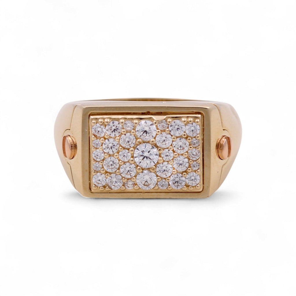 14K Yellow and Rose Gold Fashion Men's Ring with White Cz / Size: 11.5 / Weight: 5.3 GR / DQMRTT4FS-5