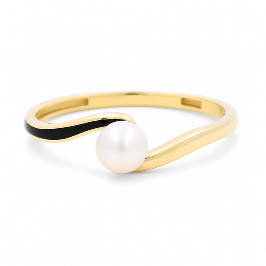 14K Yellow Gold Fashion Women's Rings with Pearl Stone / Size: 8 / Weight: 1.3 GR