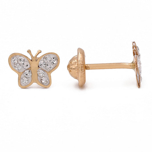 14k Yellow Gold Butterfly Stud Earrings With Cz / 6-552201PS