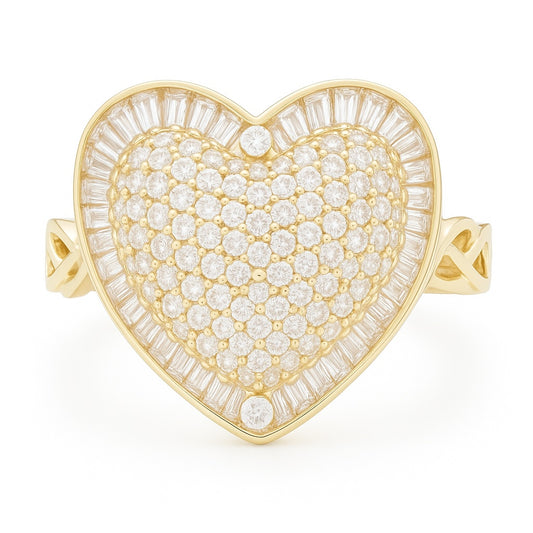 10K Yellow Gold Fashion Heart Women's Ring with White Cz / Size: 7.5 / Weight: 3.8 GR / CQWR0HR-5