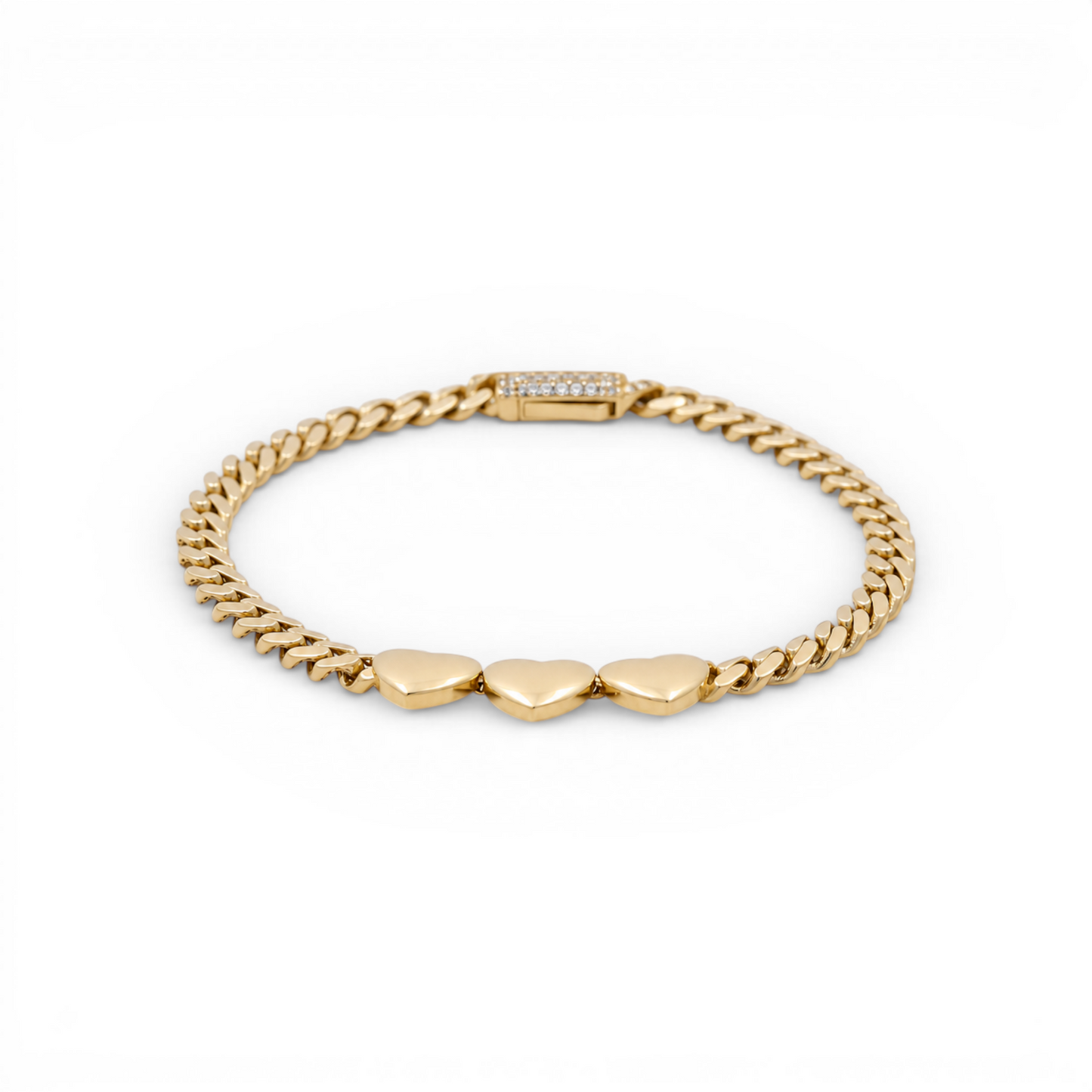 10K TF Yellow Gold Women's Three Plain Heart Bracelet / Size: 6.5" / Weight: 4.3 GR