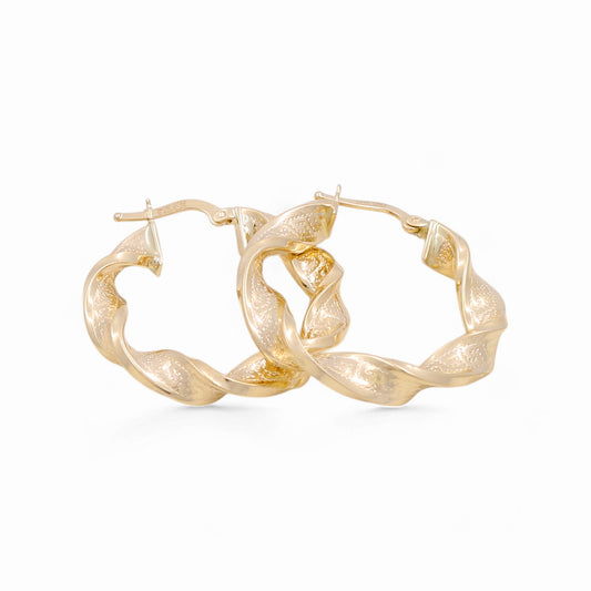 14K Yellow Gold Twist with Greek Hoops Earrings / Size:5mm X 23mm / Weight: 3.9GR / KOEH4TRGR5x23