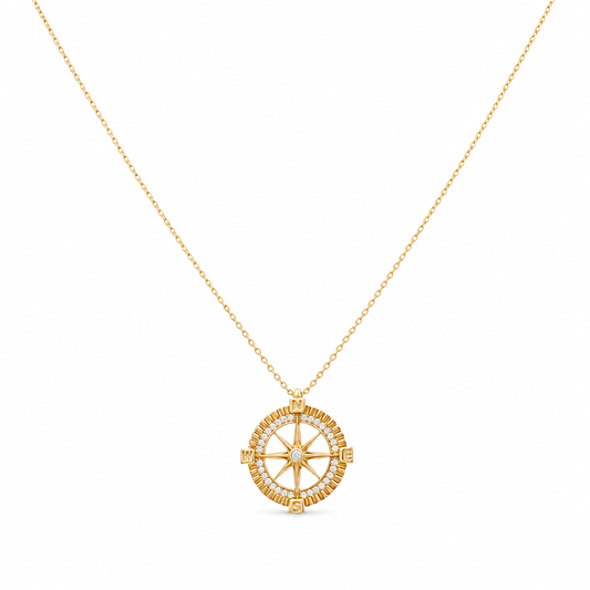 14K Yellow Gold Necklace With Compas Pendant / Size: 16" / Weight: 3.6 GR / Stone: Cz / CCNK4CP