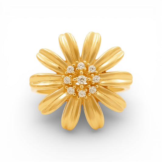 14K Yellow Gold Flower Women's Ring with Cz / Size: 7.5 / Weight: 4.1 GR / P02CR-3379