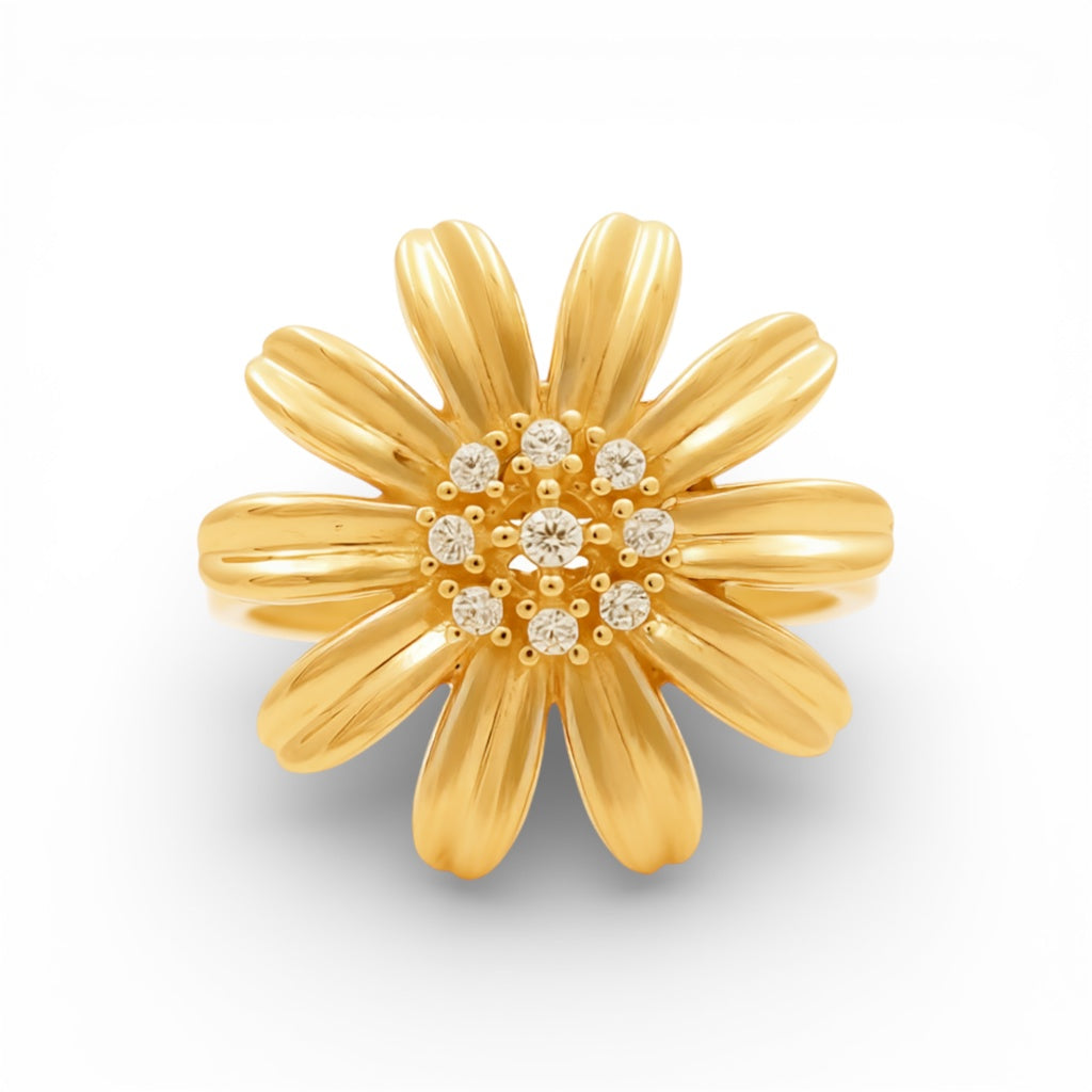 14K Yellow Gold Flower Women's Ring with Cz / Size: 7.5 / Weight: 4.1 GR