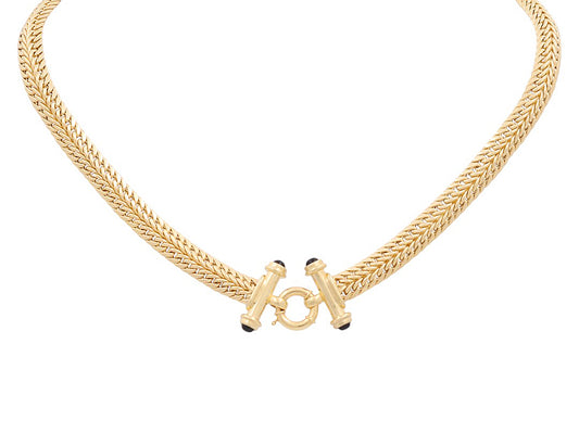 10K Yellow Gold Women's Fancy Link Necklace with Onyx / Size: 17" / Weight: 20.8 GR / P10S-34