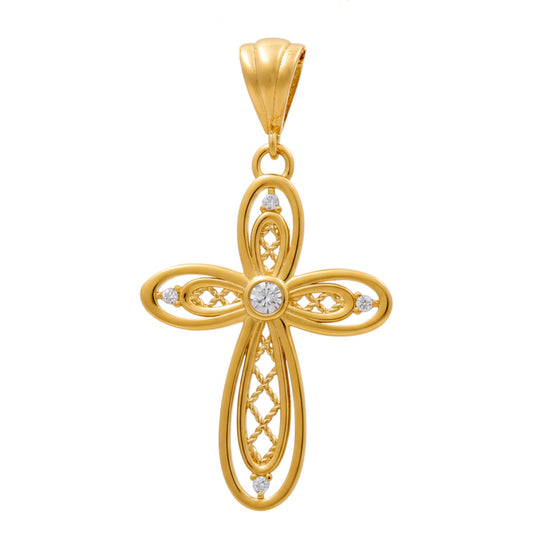 14K Yellow Gold Fashion Cross Pendant with Cz / Weight: 1.9 GR