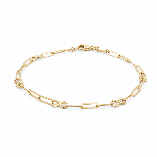 14K Yellow Gold Women's Anklet Bracelet Infinity With Paper Clip Link  / Size: 7.5" / Weight: 1.8 GR