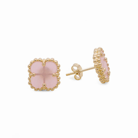 14K Yellow Gold Women’s Pink Clover Stud Earrings / Size: 10MM / Weight: 2.7 GR / BOES4CLV-1