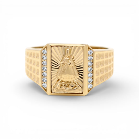 10K Yellow Gold SQ Virgen de la Caridad Men's Ring with Cz/ Size: 11.5 / Weight: 4.5 GR