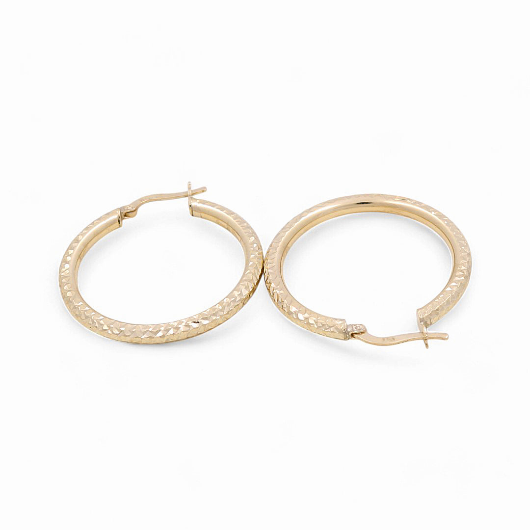 10K Yellow Gold Diamond Cut Hoops Earrings / Size: 3mm X 27mm /  KOEH0DC3x27