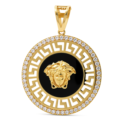 10K Yellow Gold Medusa's Medal Pendant with Onyx and Greek / Weight: 5.6 GR / P04P-156