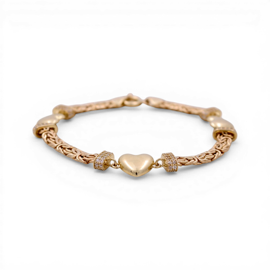 10K Yellow Gold Byzantine Link Women's Bracelet with Three Hearts / Stone: Cz / Size: 7.5" / Weight: 7.7 GR / DQWB0BZHR-2