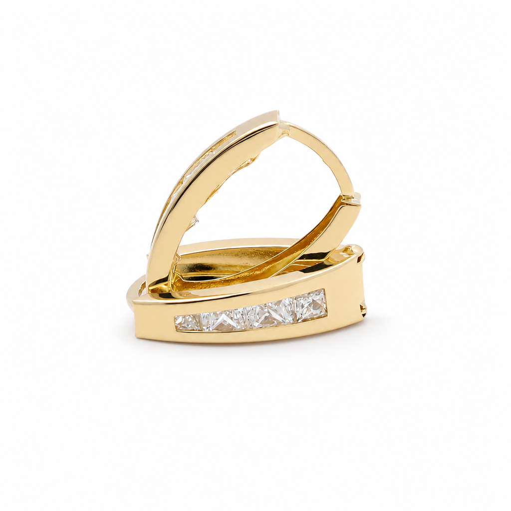 14K Yellow Gold Fashion Hoops Earrings with Cz / Weight: 1.6 GR / BCFEH4FS