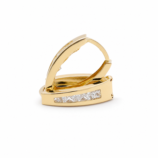 14K Yellow Gold Fashion Hoops Earrings with Cz / Weight: 1.6 GR / BCFEH4FS
