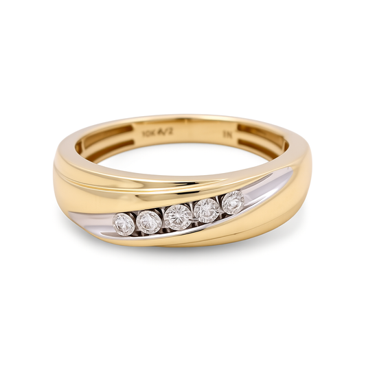 10K Yellow and White Gold Men's Diamond Wedding Band / Stone: 0.10Ct Dia / Size: 10 / 242132Y