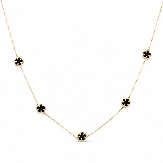 14K Yellow Gold Black Clover Women's Necklace with Onyx Stone / Size: 18'' / Weight: 2.9 GR / 401-01961