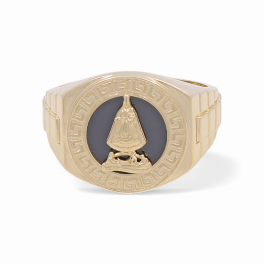 10K Yellow Gold Virgen de la Caridad With Greek Men's Ring / Size: 10.5 / Weight: 6.1 GR / P04FM-519