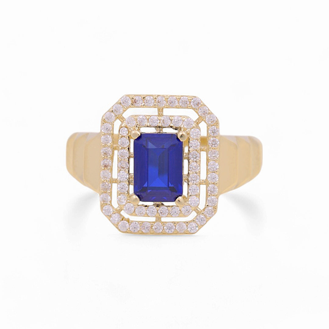 10K Yellow Gold Women's Fashion Ring with Blue Cz / Size: 7 / Weight: 2.5 GR / P53R-51