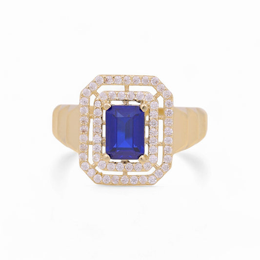 10K Yellow Gold Women's Fashion Ring with Blue Cz / Size: 7 / Weight: 2.5 GR / P53R-51