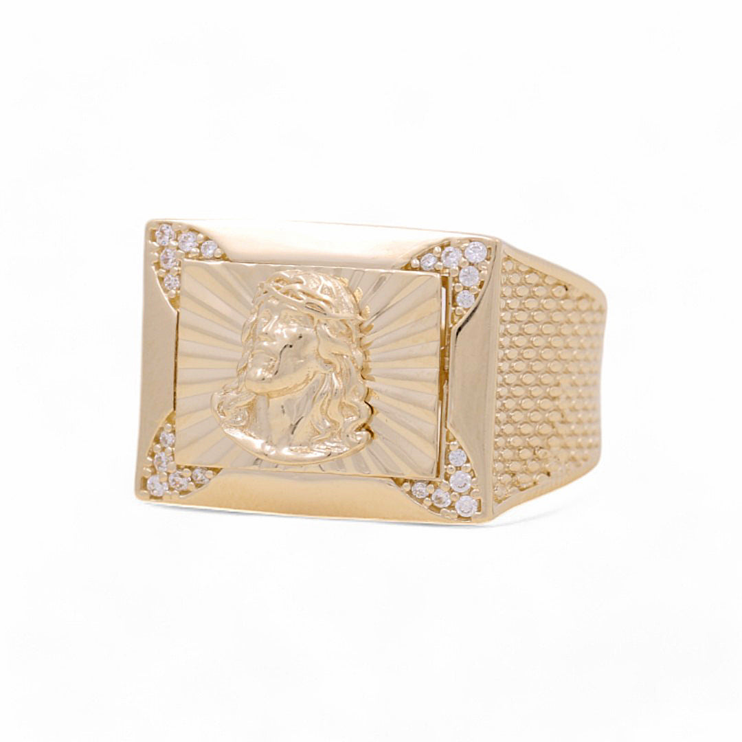 14K Yellow Gold Men’s Fashion Ring Jesus / CZ / Size 10 / Weight: 6.6 GR / COMR4FS-28