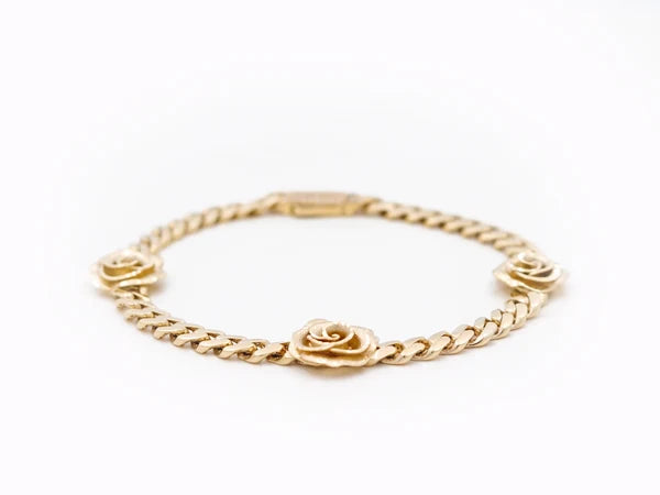 10K Yellow Gold Monaco Women's Bracelet with Rose & Cz Stone / Size: 4mm-8'' / Weight: 6gr / MN-475
