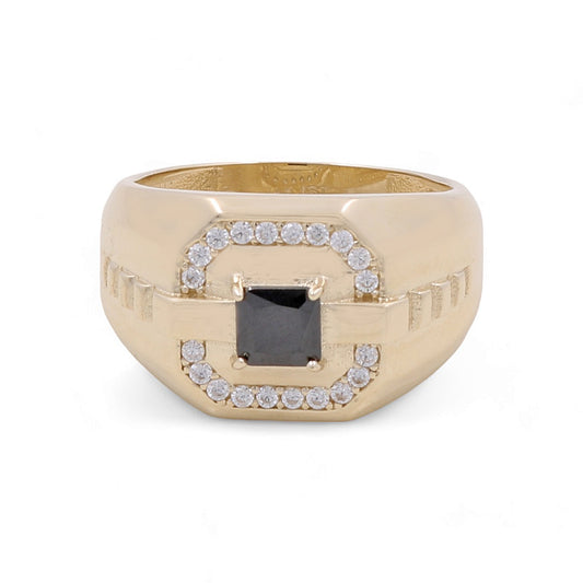 14K Yellow Gold Men's Ring with Black Stone / CZ / Size 10 / Weight: 6.0 GR / COMR4FS-10