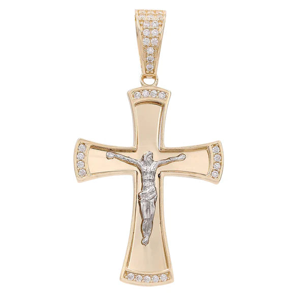 14K Yellow and White Gold Cross with Christ Pendant / Stone:Cz / Weight 6.9gr / COPD4CSTT-2