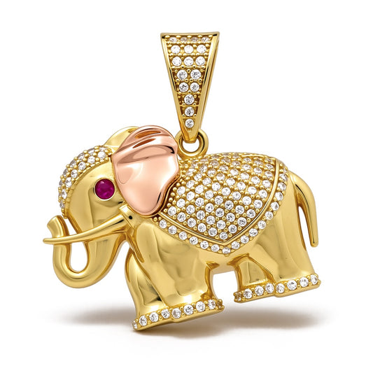 14K Yellow and Rose Gold Elephant Pendant with Cz / Weight: 6.3 GR / COPDTT4EP