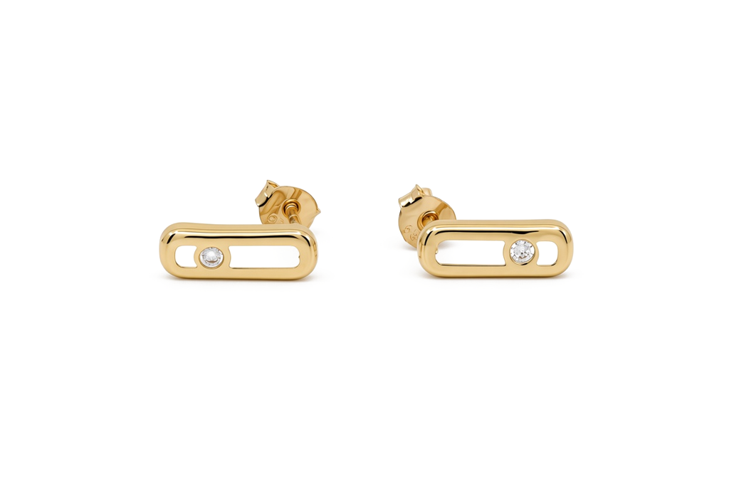 14K Yellow Gold Fashion Stud Earrings with Cz / 6-B83801PS10