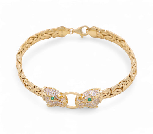 10K Yellow Gold Women's Fashion Byzantine Link Bracelet with Panther / CZ / Size: 7.5" / Weight: 10.5 GR