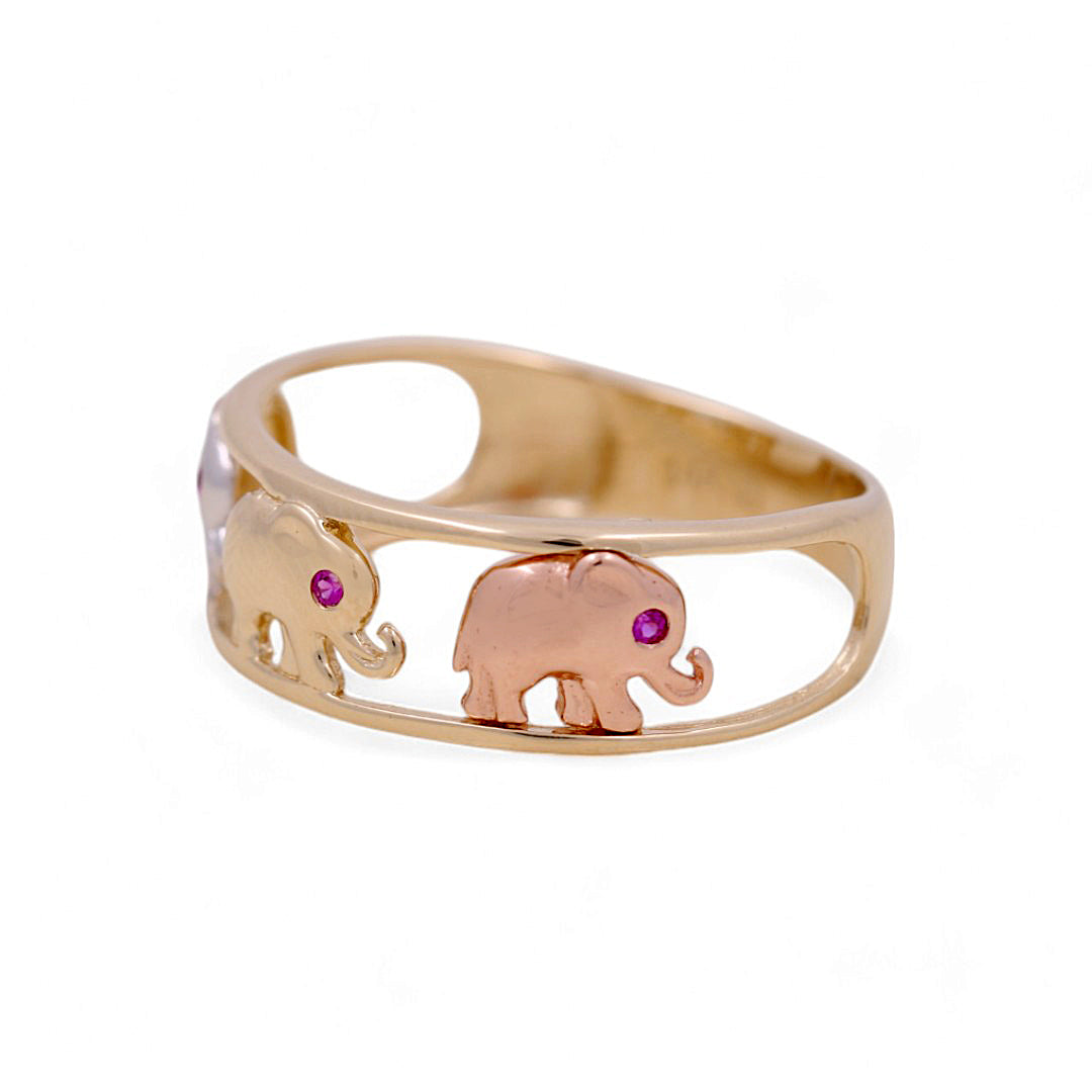 14K Yellow, White and Rose Gold Woman’s Elephant Ring / Stone: CZ / Size: 6.5 / Weight: 2.1GR / IEEWR4EP