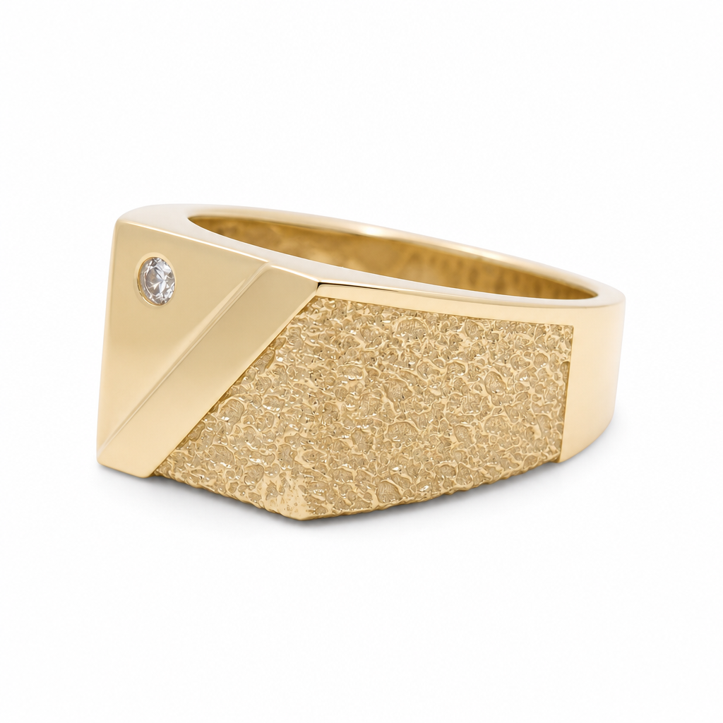 10K Yellow Gold Men's Ring with Cz Stone / Size: 10 / Weight: 5.8 GR