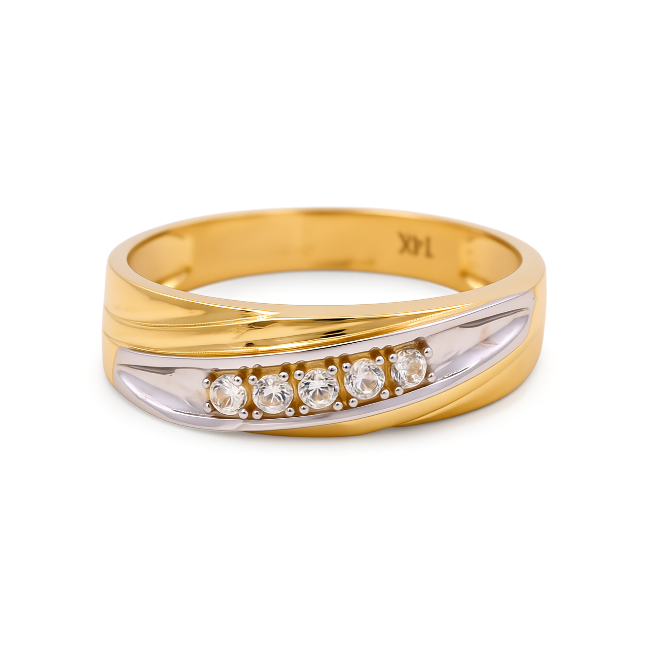 14K Yellow and White Gold Men’s Wedding Band / Stone: Cz / Size: 10 / Weight: 2.7 GR / CEEMWBTT4BS-4