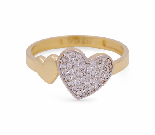 14k Yellow and White Two Heart Women's Ring with Cz / Size: 7.5 / Weight 1.9 GR / COWRTT4HR-4