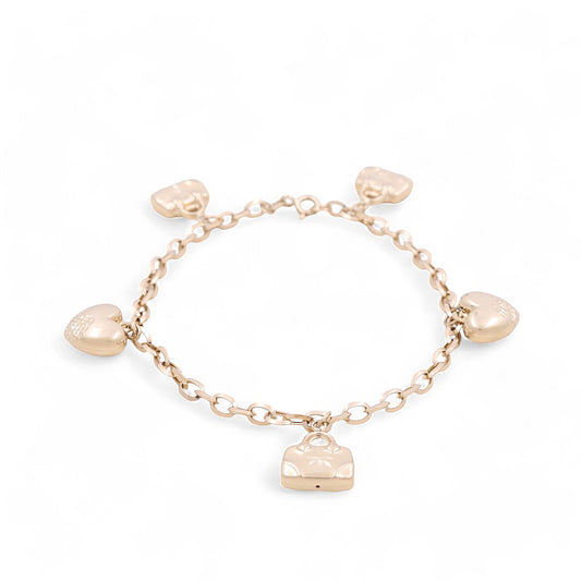 14K Yellow Gold Fancy Link Women's Bracelet With Heart And Bag / Size: 7" / Weight: 4.7 GR / CCWB4HR