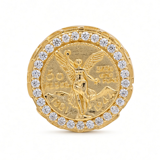 14K Yellow Gold Men's Fashion Liberty Ring with Cz / Size: 10.5 / Weight: 13.7 GR / CCWR4FS-3