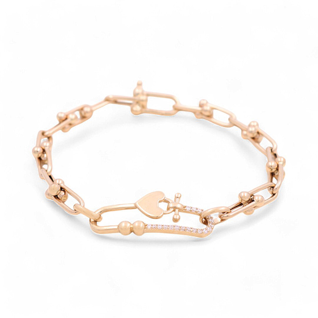 14K Yellow Gold Woman's Heart TT Bracelet / Stone: CZ / Size: 7.5" / Weight: 7.3 GR / 711-00082