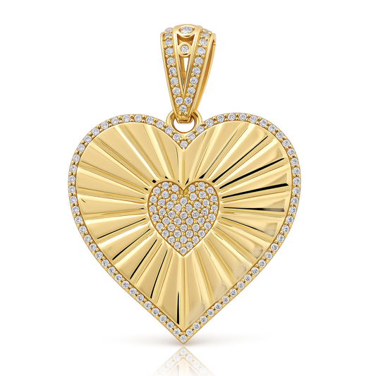14K Yellow Gold Fashion Heart Pendant with Design and Cz / Weight: 5.6 GR