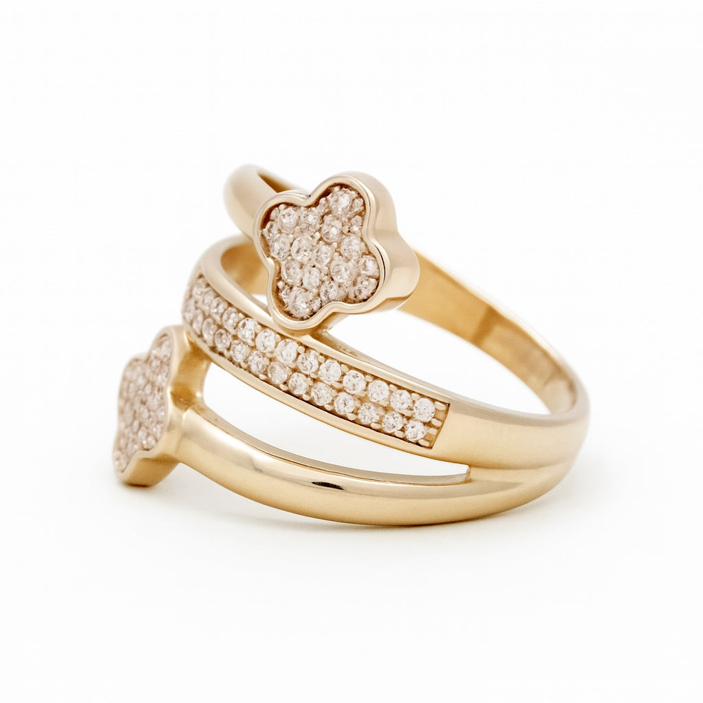 14K Yellow Gold Women's Fashion Clovers Ring with Cz / Size: 8 / Weight: 4.1GR / DOWR4CLV-3