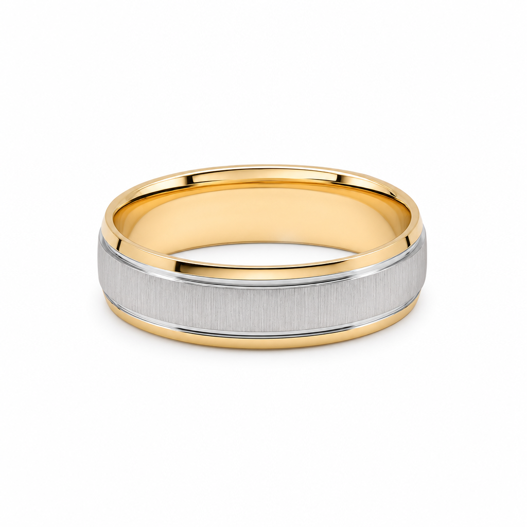 14K Yellow and White Gold Men's Wedding Band With Design / Size: 10 / Weight: 5.7 GR / WBEEMWBTT4DS