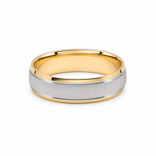 14K Yellow and White Gold Men's Wedding Band With Design / Size: 10 / Weight: 5.7 GR / WBEEMWBTT4DS