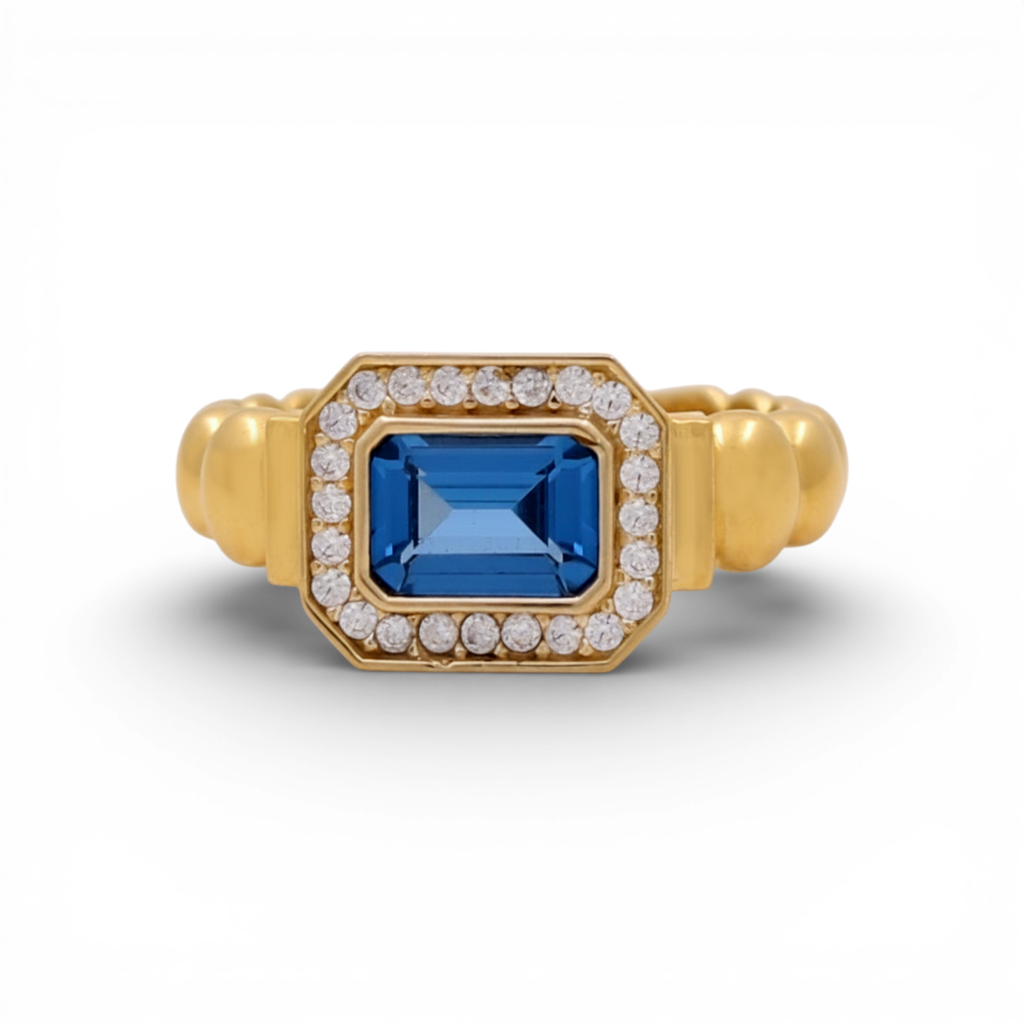 14K Yellow Gold Fashion Women's Ring with Blue Cz / Size: 7.5 / Weight: 3 GR