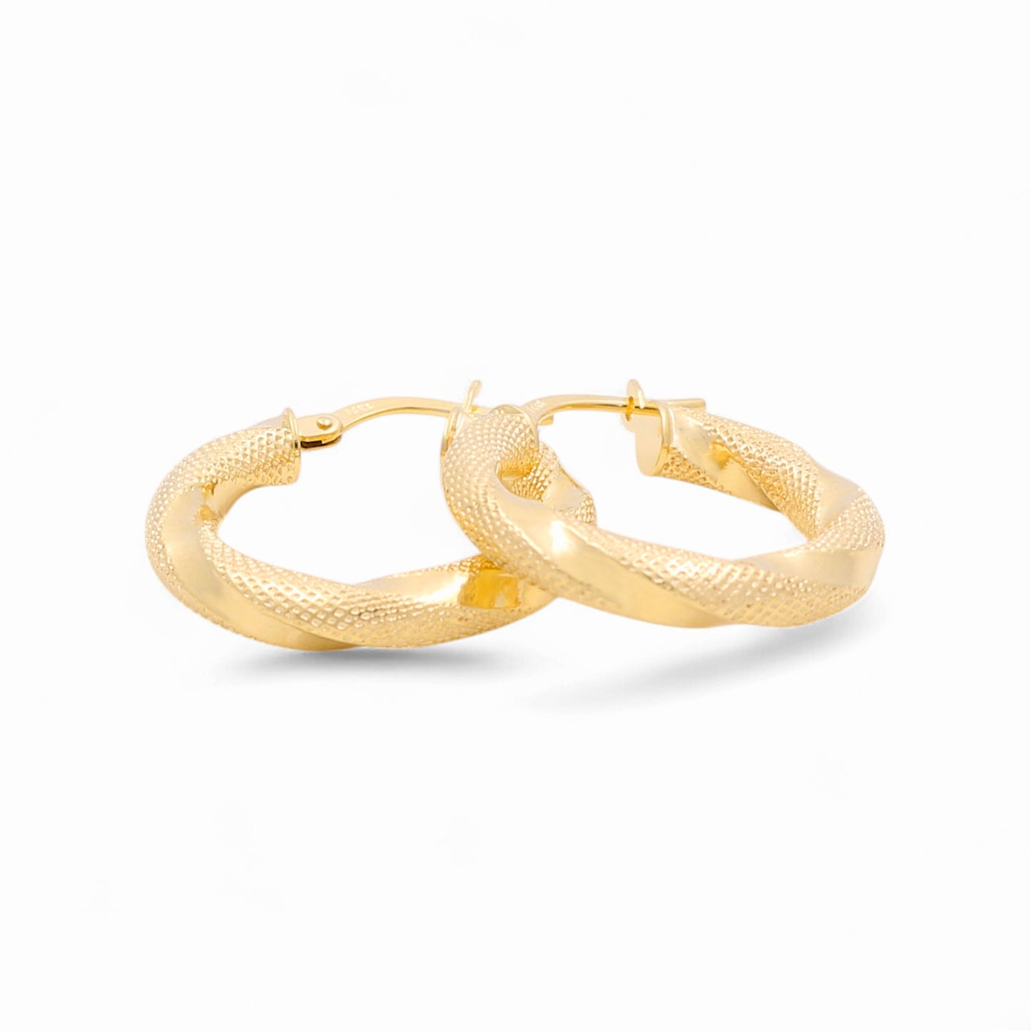 14K Yellow Gold Women's Fashion Hoops Earrings with Diamond Cut / Size: 3.5mmx15mm / Weight: 2.3 GR / 240-00399
