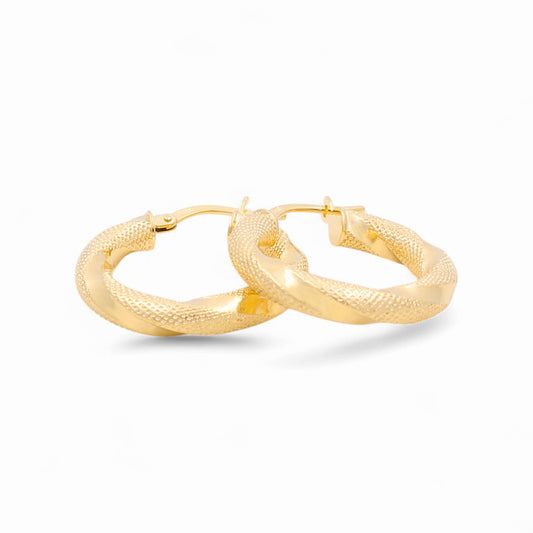 14K Yellow Gold Women's Fashion Hoops Earrings with Diamond Cut / Size: 3.5mmx15mm / Weight: 2.3 GR / 240-00399